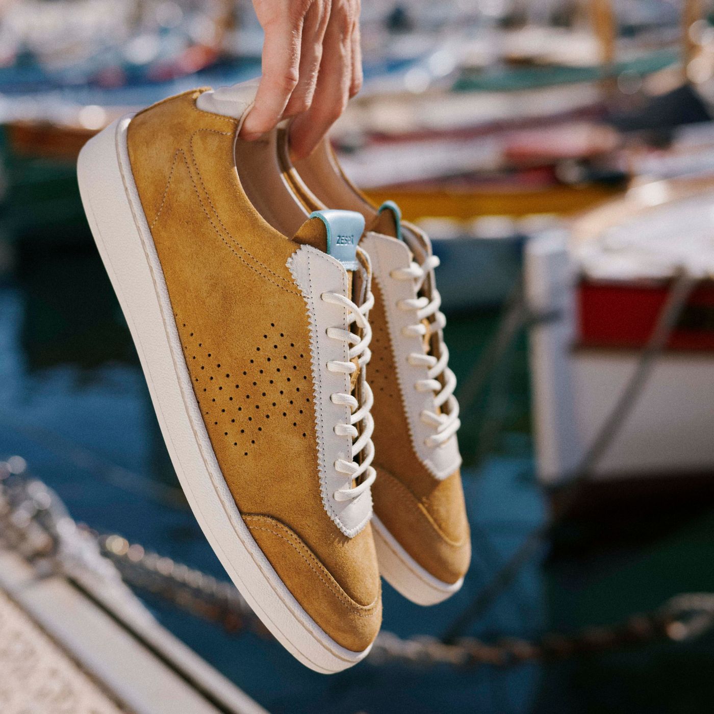 Baskets légères cuir suède  cognac bleu | ZESPÀ