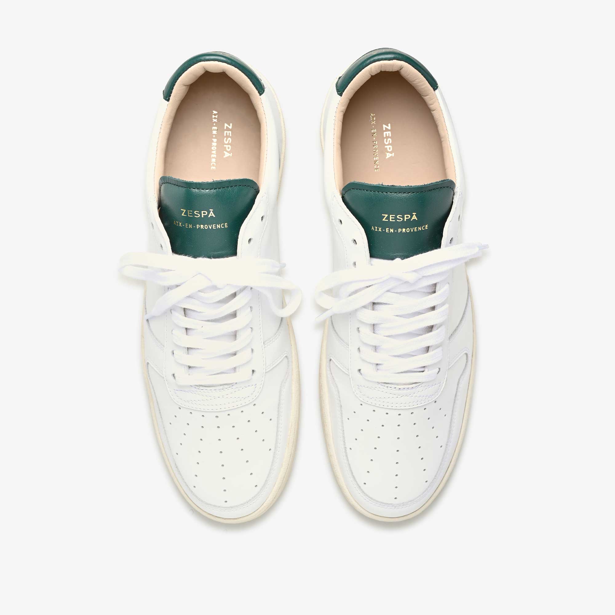 Sneakers cuir blanc et vert sombre - du 39 au 46 | ZESPÀ